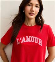 Women's Red L'Amour Logo Crew Neck T-shirt New Look