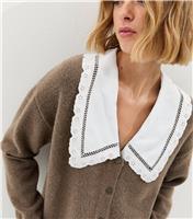 Women's Dark Mink Embroidered Collar Knit Cardigan New Look