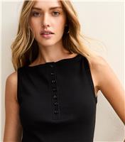 Women's Black Ribbed Jersey Button Through Tank Top New Look