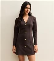Women's Brown Buttoned Ponte Mini Dress New Look