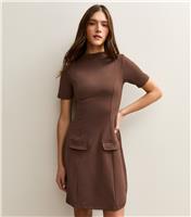 Women's Dark Brown Short Sleeve Mini Dress New Look