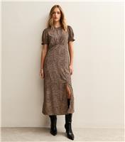 Women's Brown Animal Print Puff Sleeve Midi Dress New Look