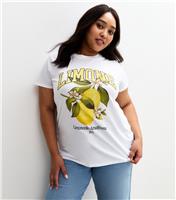 Women's Plus Size White Limone Logo Crew Neck T-shirt Curves New Look
