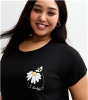 Women's Plus Size Black Bee Happy Logo Crew Neck T-Shirt Curves New Look