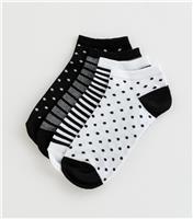 Pack of 4 Black and White Patterned Trainer Socks New Look