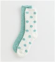 Green Pack of 2 Spot Pattern Cosy Textured Socks New Look