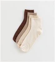 Brown Pack of 4 Ribbed Trainer Socks New Look