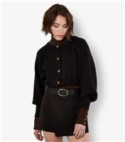 Women's Black Ribbed Batwing Sleeve Cropped Cardigan Apricot New Look