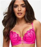 Women's Bright Pink Sequinned Mesh Padded Plunge Bra Ann Summers New Look