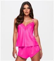 Women's Bright Pink Lace Trimmed Cami and Shorts Set Ann Summers New Look