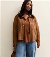 Women's Plus Size Tan Faux Suede Shacket Curves New Look