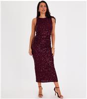 Women's Dark Red Sequin Ruched Midaxi Dress Quiz New Look
