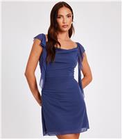 Women's Blue Frill Cowl Mini Dress Quiz New Look