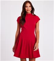 Women's Red Pleated Skirt Skater Mini Dress Quiz New Look