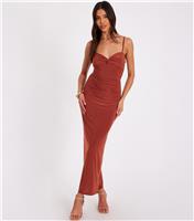 Women's Rust Knotted front Ruched Midi Dress Quiz New Look