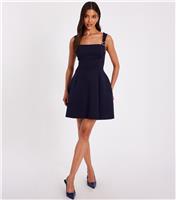 Women's Navy Scuba Mini Skater Dress Quiz New Look