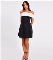 Women's Black Bardot Mini Skater Dress Quiz New Look