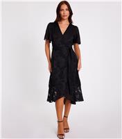 Women's Black Lace Frill Midi Dress Quiz New Look