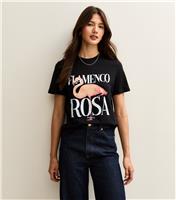 Women's Black Flamenco Rosa Print Relaxed T-Shirt New Look