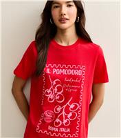 Women's Red Il Pomodoro Print Relaxed T-shirt New Look