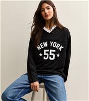 Women's Black New York Logo Football Top New Look