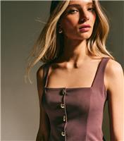 Women's Brown Square Neck Button Up Top New Look