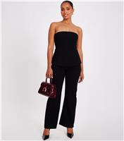 Women's Petite Black Peplum Hem Jumpsuit Quiz New Look