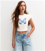 Girls' White Butterfly Print T-Shirt New Look