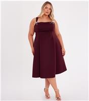 Women's Curve Burgundy Scuba Skater Midi Dress Quiz New Look