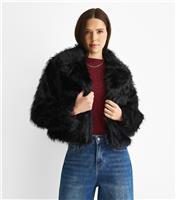 Women's Black Faux Fur Cropped Jacket Gini London New Look