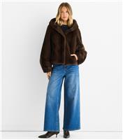 Women's Mid Brown Faux Fur Hooded Jacket Gini London New Look