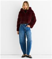 Women's Burgundy Faux Fur Hooded Jacket Gini London New Look