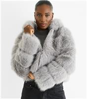 Women's Grey Faux Fur Hooded Jacket Gini London New Look