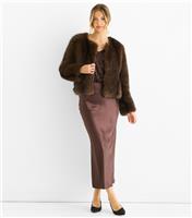 Women's Brown Faux Fur Cropped Jacket Gini London New Look