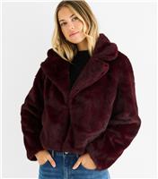 Women's Dark Burgundy Faux Fur Jacket Gini London New Look