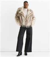 Women's Light Brown Shaggy Faux Fur Jacket Gini London New Look