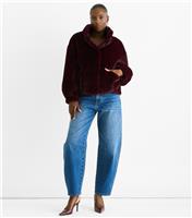 Women's Burgundy Faux Fur Jacket Gini London New Look