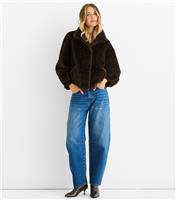 Women's Brown Faux Fur Jacket Gini London New Look
