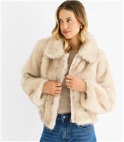 Women's Camel Faux Fur Zip Up Jacket Gini London New Look