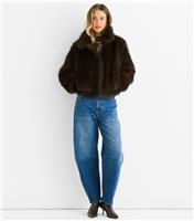 Women's Mid Brown Short Faux Fur Jacket Gini London New Look