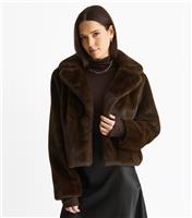Women's Mid Brown Cropped Faux Fur Jacket Gini London New Look