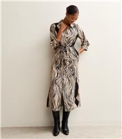 Women's Black Abstract Pattern Midi Shirt Dress New Look