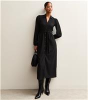 Women's Black Crinkled Shirt Dress New Look