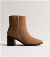 Women's Tan Faux Leather Double Side Zip Ankle Boots New Look