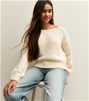 Girls' Cream Slash Neck Jumper New Look