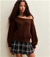 Girls' Brown Slash Neck Jumper New Look