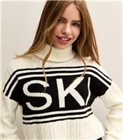 Girls' Cream Ski Logo Roll Neck Sweater New Look