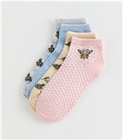 Pink Pack of 4 Bee Trainer Socks New Look
