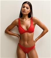 Women's Red Heart Flocked Frilly Trim High Apex Bralette New Look