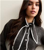 Women's Dark Grey Blanket Stitch Neck Tie Cardigan New Look